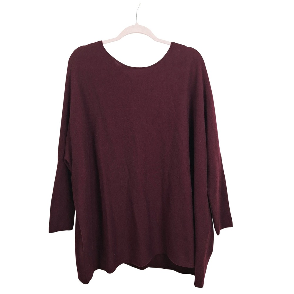 100% Cashmere  Chico's Black Label Burgundy  Oversized Dolman Sweater L/XL